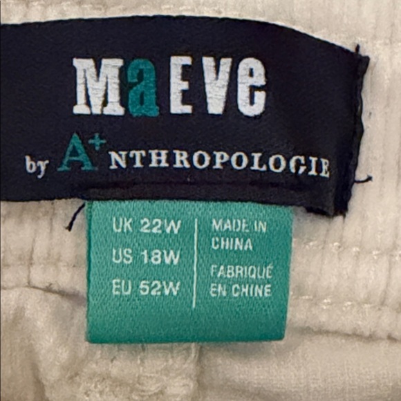 Anthropologie Maeve Plus Size Curved Cream Corduroy Straight Leg Pants Size 18W - Picture 8 of 9